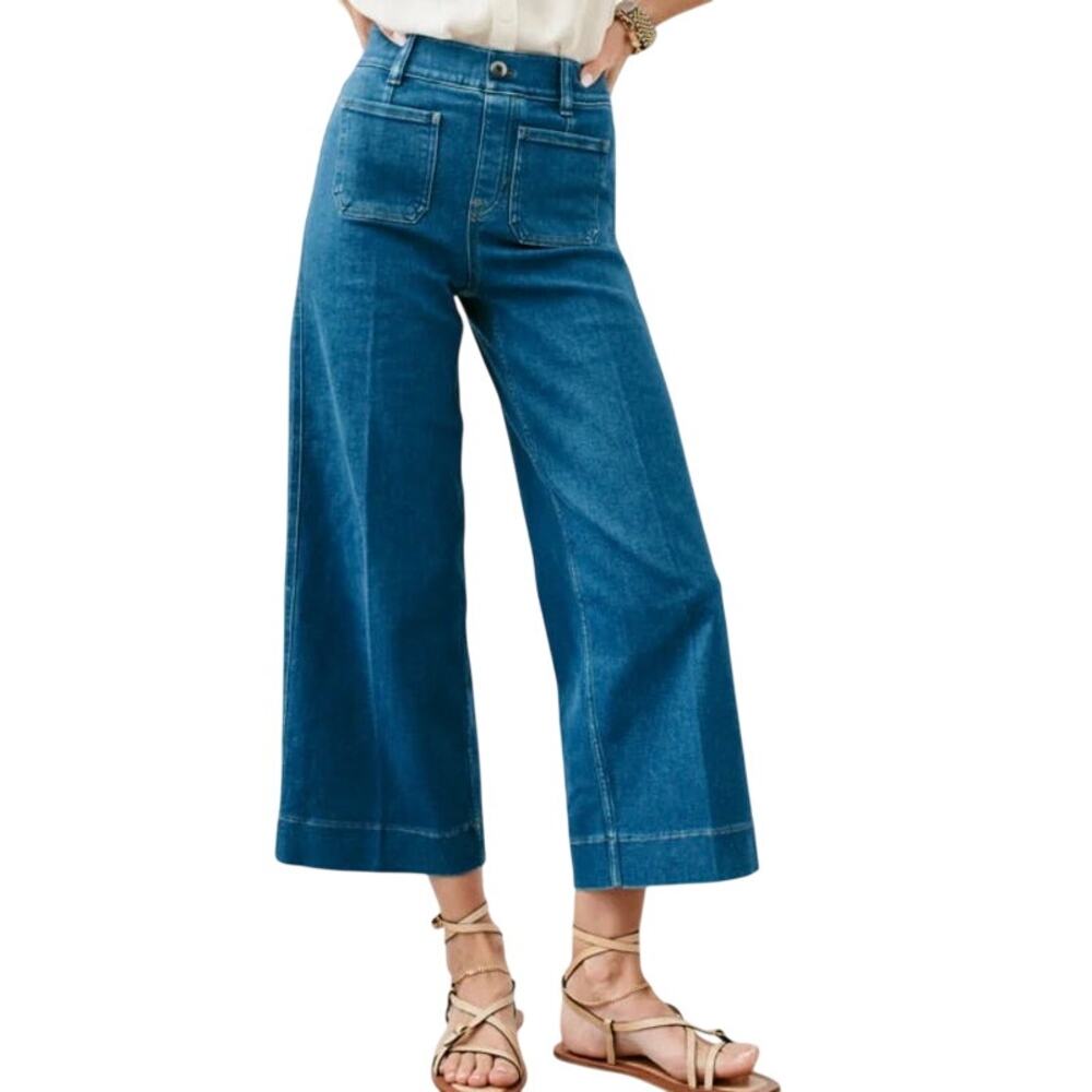 Spanx EveryWear Cropped Wide Leg Jeans with Patch Pockets, L